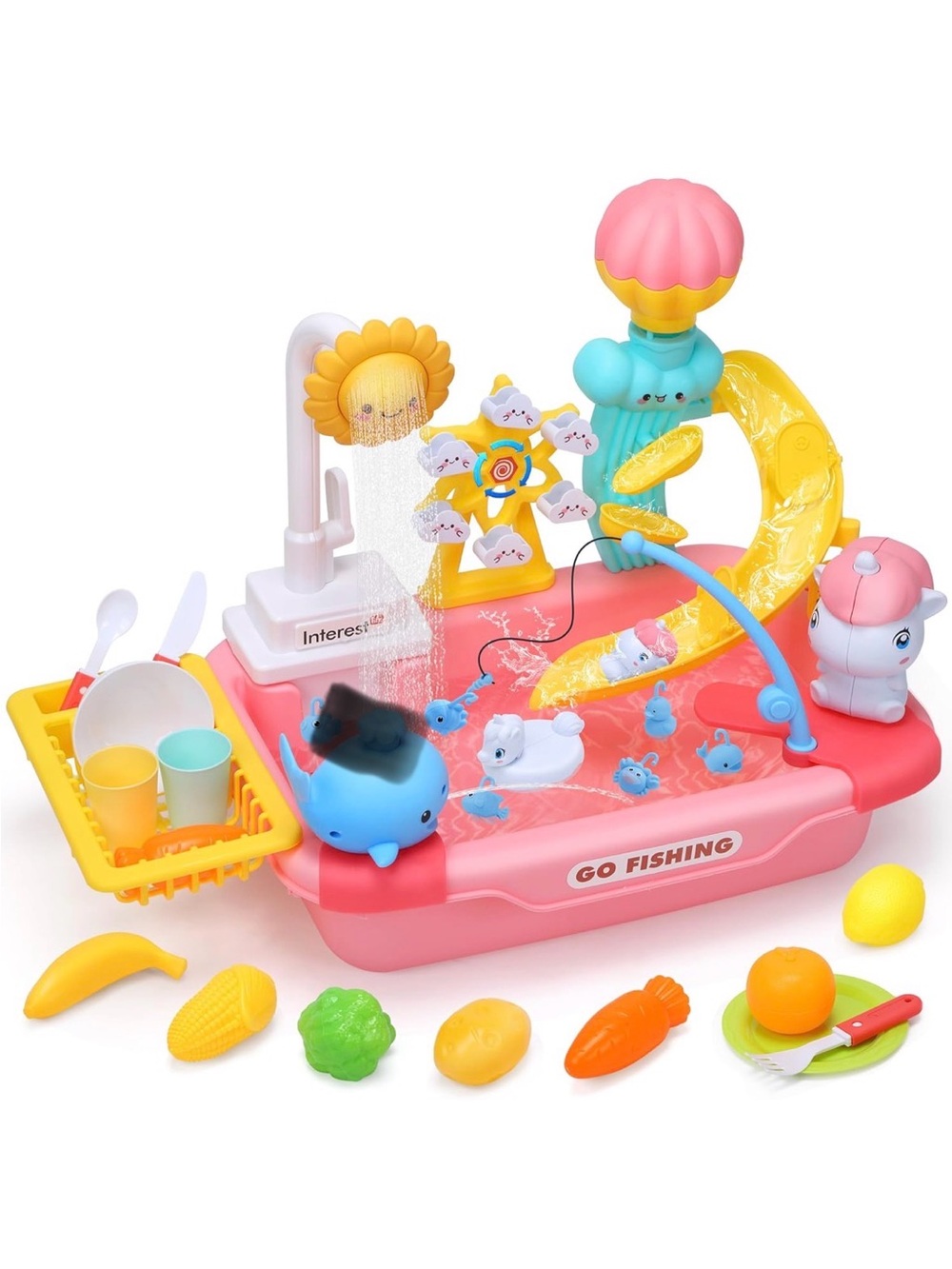 New Open Box**READ** Scratch & Dent Cute Stone Play Sink Toy Set w Running H2O